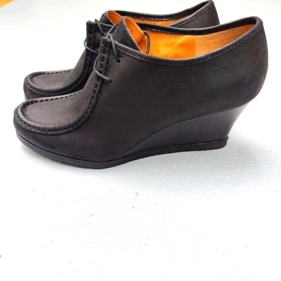 Ralph Lauren Denver Black Leather Women's Lace Up Wedge Ankle Boots Size 10B - Picture 1 of 8